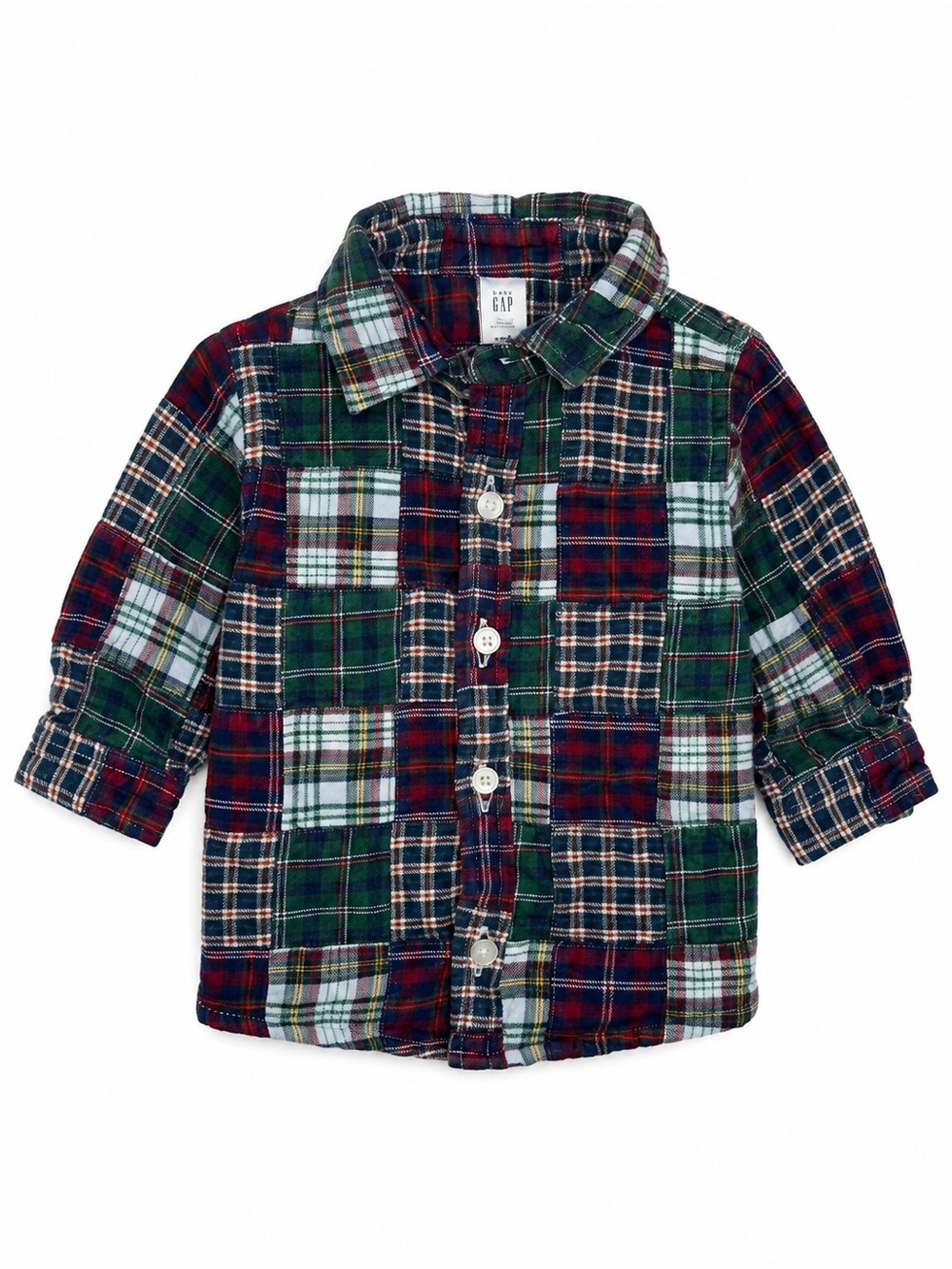 GAP Plaid Button-Down Shirt in Green, Red & Navy